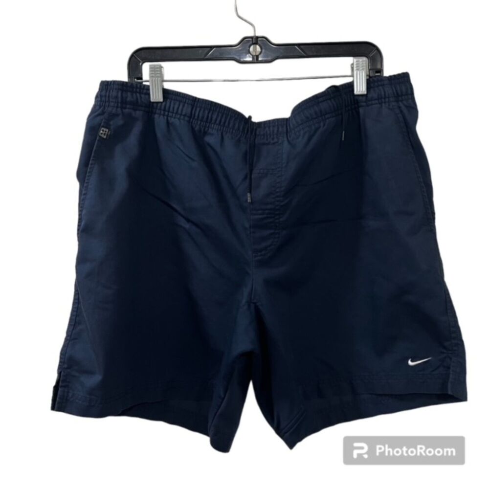 Nike Dri-Fit Mens Navy Blue Cotton Blend Activewear Drawstring Shorts Size Large